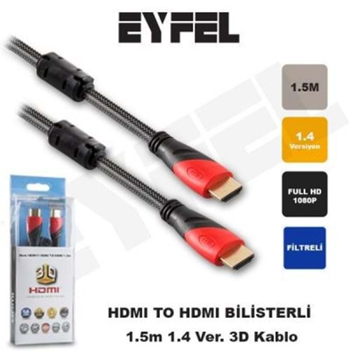 Eyfel Kutulu Hdmi 1.5m 24K + Kor.Kılıf 1.4 Ver. 3D Gold Kablo