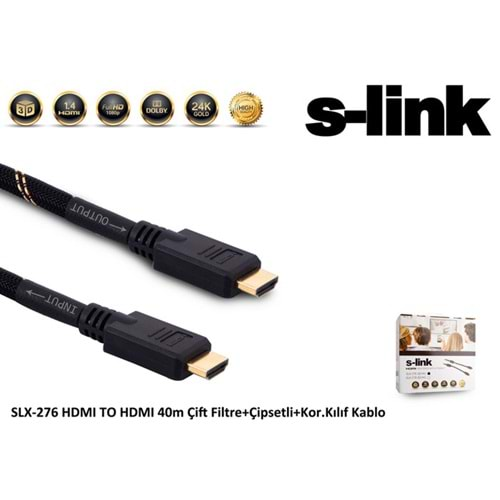 S-link SLX-276 HDMI TO HDMI 40m Çift Filtre+Çipsetli+Kor.Kılıf Kablo