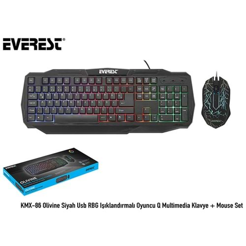 Everest KMX-86 Olivine Siyah Usb RBG Işıklandırmalı Oyuncu Q Multimedi