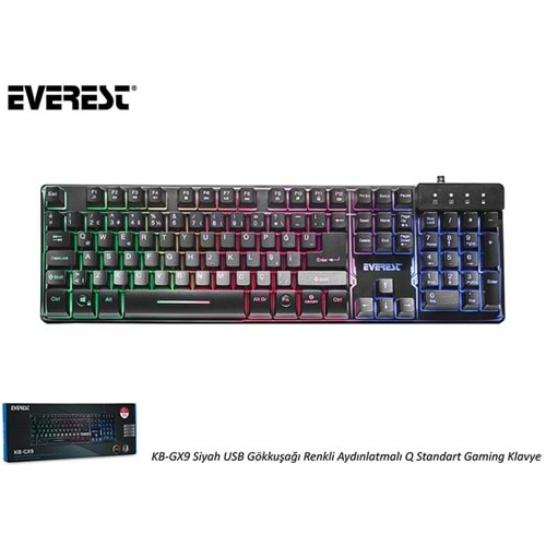 Everest KB-GX9 Siyah USB Gökkuşağı Aydınlatmalı Q Standart Gaming