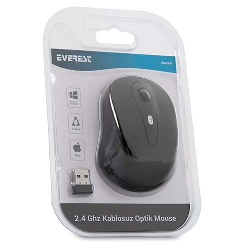 Everest SM-500 Usb Siyah 2.4Ghz Optik Kablosuz Mouse