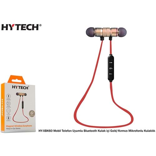 Hytech HY-XBK60 Mobil Telefon Uyumlu Bluetooth Kulak içi Gold/Kırmızı