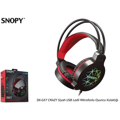 Snopy SN-GX7 CRAZY Siyah USB Ledli Mikrofonlu Oyuncu Kulaklığı