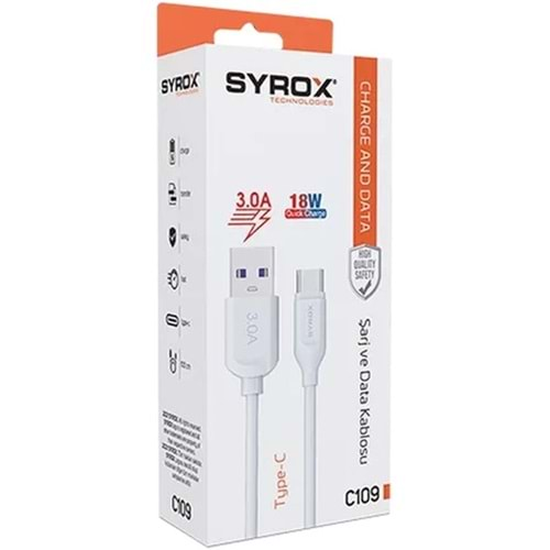 Syrox C109 Type-C Hızlı Şarj Kablosu 18v