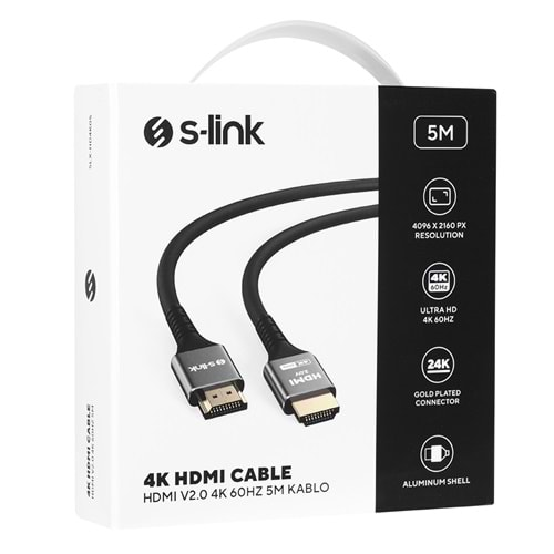 S-link SLX-HDTV5 19+1 5m Metal v2.0 4K (4096*2160) 60Hz HDMI Kablo