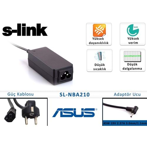 S-link SL-NBA210 45W 19V 2.37A 3.0mm/1.1mm Asus Ultrabook Adaptör