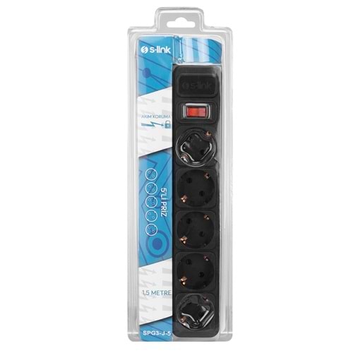 S-link SPGJ3-51.5m 306Joule 5LiAkım Korumalı Siyah Priz