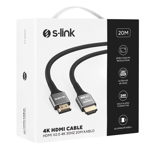 S-link SLX-HDTV20 19+1 HDMI to HDMI 20m Metal v2.0 4K (4096*2160) 30Hz Kablo