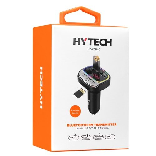 Hytech HY-XCB40 Çift USB 5V 3.1A Rainbow Işıklı Led Ekran TF Kartlı V5.0 Bluetooth Fm Transmitter