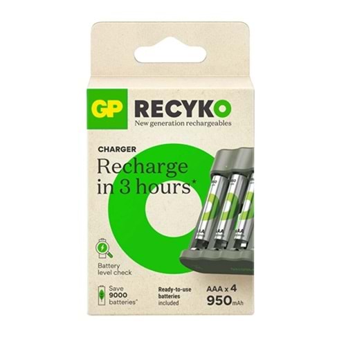 GP B441 USB Pil Şarj Cihazı 4 Adet 950mah AAA İnce Pilli Set