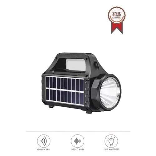 Torima KTS-2031 Dış Mekan 3 inç Güneş Enerjili El Feneri RGB Kablosuz Bluetooth Hoparlör