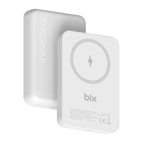 Bix PB112 15W 10000Mah Manyetik Kablosuz Şarj ve 20W Usb-C Hızlı Şarj Destekli Mini Powerbank