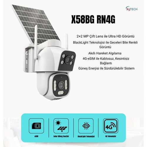 X5Tech X58BG-RN4G Çift Kameralı 2mp+2mp Solar Hieasy 4G Kamera