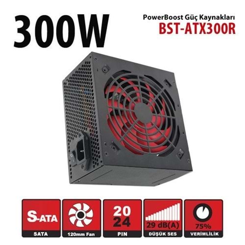 PowerBoost 300w Siyah 12cm fanlı ATX Power Suply