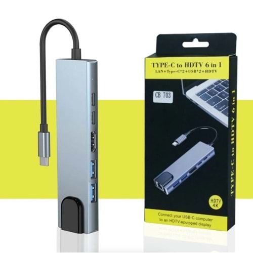 Alfanet An-Tch6 Type-c to PD + Usb*2 + Sd+Tf+Hdtv 6 in 1 Adaptör
