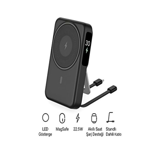 Linkage Lkp-62 Kablosuz Şarj 22.5W Hızlı Şarj Usb-C / Lightning Kablolu 10.000Mah Powerbank