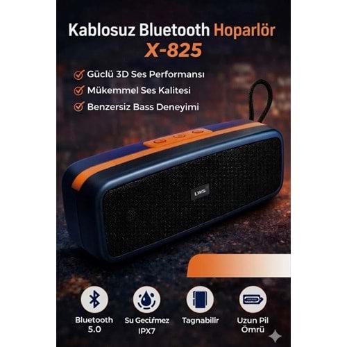 Music X-825 3D Bluetooth+Tfcard+Usb+Radio 10W Güçlü Hoparlör