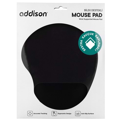 Addison 300152p Siyah Bileklikli Ekstra Kauçuk Kaplamalı Mouse Pad