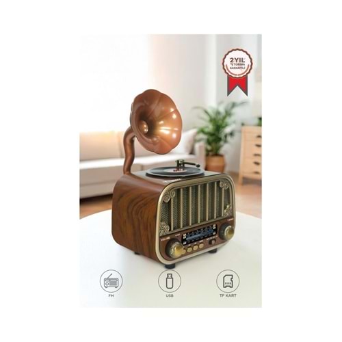 Torima Bluetooh Hoparlör Nostaljik Radyo AUX USB TF Destekli Speaker D76 Ahşap