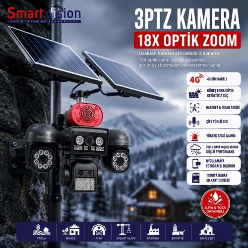 Smartvision Sv-822ip 4g 4 Kameralı 3Ptz 18x Optik Zoom Çift Solar Hieasy