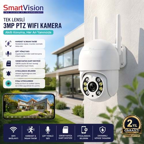 Smartvision Sv-225ip 3Mp Ptz Tekli Dome Kamera icsee